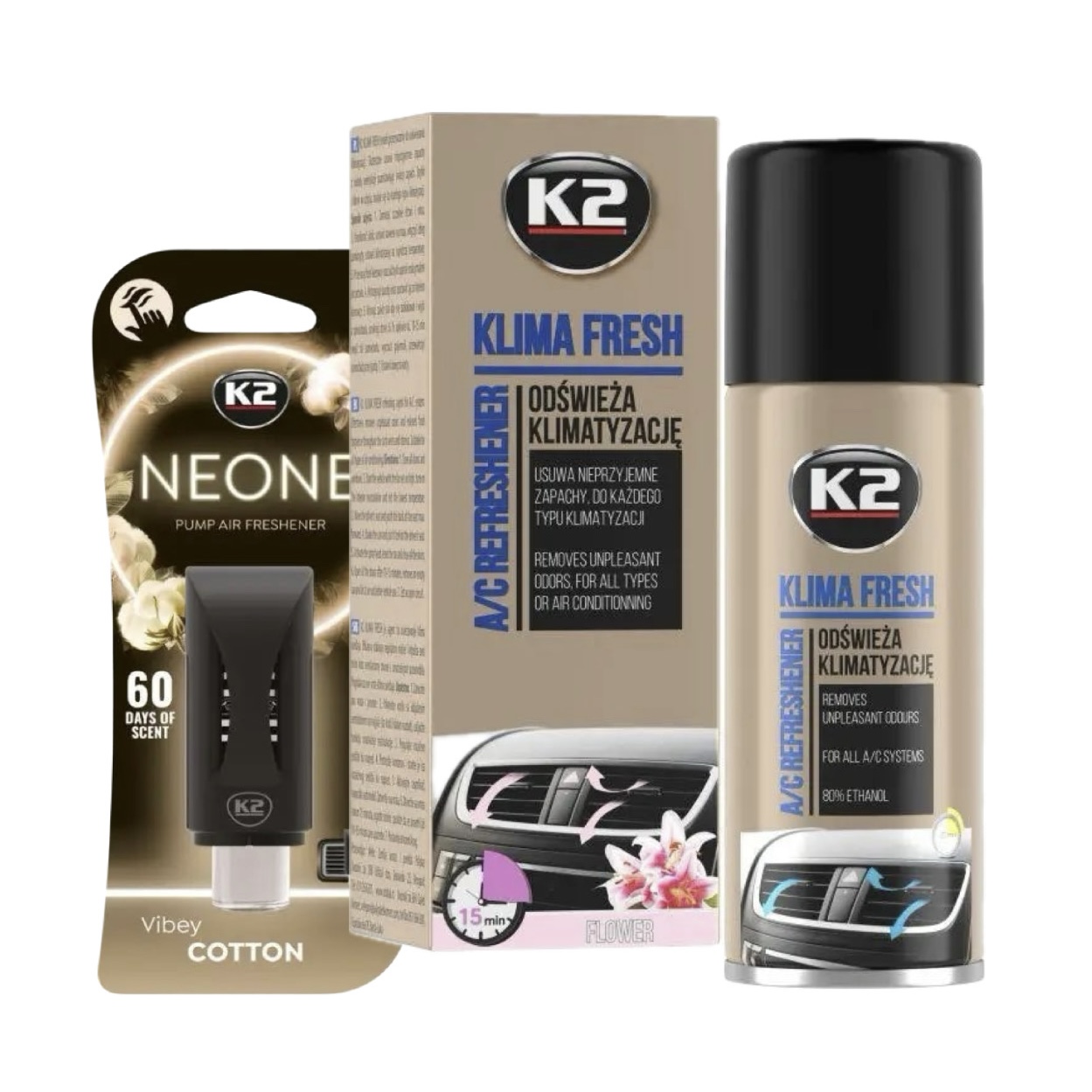 Sada pro dezinfekci klimatizace a provonění interiéru, K2